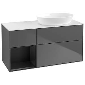 Villeroy und Boch Finion Waschtischunterschrank GA41PDGK 120cm, Abdeckplatte white matt, Emotion, Regale Black matt lacquer, Anthracite matt