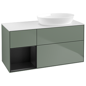 Villeroy et Boch Finion Villeroy et Boch GA41PDGM 120cm, plaque de recouvrement blanc mat, Emotion, étagères laqué noir mat, Olive Matt Lacquer