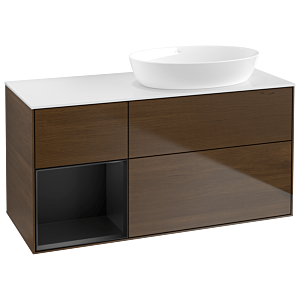 Villeroy et Boch Finion Villeroy et Boch GA41PDGN 120cm, plaque de recouvrement blanc mat, Emotion, étagères laqué noir mat, placage noyer
