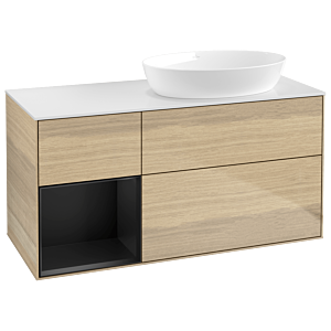 Villeroy und Boch Finion Waschtischunterschrank GA41PDPC 120cm, Abdeckplatte white matt, Emotion, Regale Black matt lacquer, Oak Veneer
