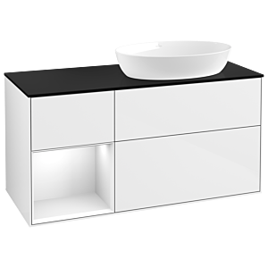 Villeroy und Boch Finion Waschtischunterschrank GA42GFGF 120cm, Abdeckplatte black matt, Emotion, Regale Glossy white lacquer, Glossy white lacquer