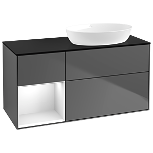 Villeroy und Boch Finion Waschtischunterschrank GA42GFGK 120cm, Abdeckplatte black matt, Emotion, Regale Glossy white lacquer, Anthracite matt