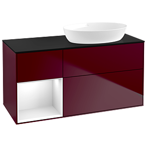 Villeroy et Boch Finion Villeroy et Boch GA42GFHB 120cm, plaque de recouvrement noir mat, Emotion, étagères Laque blanche brillante, Peony Matt