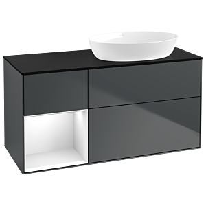 Villeroy und Boch Finion Waschtischunterschrank GA42GFHG 120cm, Abdeckplatte black matt, Emotion, Regale Glossy white lacquer, Midnight Blue Matt Lacquer
