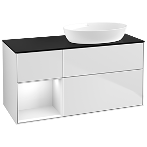 Villeroy und Boch Finion Waschtischunterschrank GA42GFMT 120cm, Abdeckplatte black matt, Emotion, Regale Glossy white lacquer, White matt lacquer