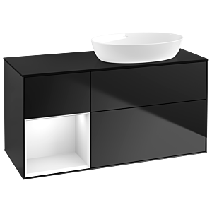 Villeroy und Boch Finion Waschtischunterschrank GA42GFPD 120cm, Abdeckplatte black matt, Emotion, Regale Glossy white lacquer, Black matt lacquer