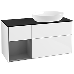 Villeroy und Boch Finion Waschtischunterschrank GA42GKGF 120cm, Abdeckplatte black matt, Emotion, Regale Anthracite matt lacquer, Glossy white lacquer