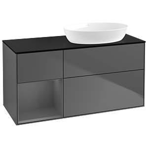 Villeroy und Boch Finion Waschtischunterschrank GA42GKGK 120cm, Abdeckplatte black matt, Emotion, Regale Anthracite matt lacquer, Anthracite matt