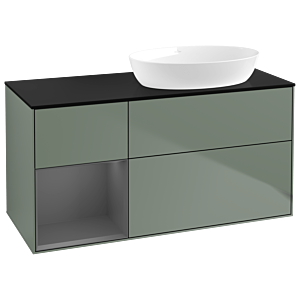 Villeroy und Boch Finion Waschtischunterschrank GA42GKGM 120cm, Abdeckplatte black matt, Emotion, Regale Anthracite matt lacquer, Olive Matt Lacquer