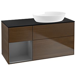 Villeroy und Boch Finion Waschtischunterschrank GA42GKGN 120cm, Abdeckplatte black matt, Emotion, Regale Anthracite matt lacquer, Walnut veneer