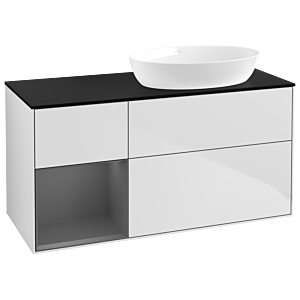 Villeroy und Boch Finion Waschtischunterschrank GA42GKMT 120cm, Abdeckplatte black matt, Emotion, Regale Anthracite matt lacquer, White matt lacquer