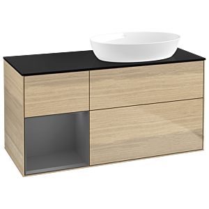 Villeroy und Boch Finion Waschtischunterschrank GA42GKPC 120cm, Abdeckplatte black matt, Emotion, Regale Anthracite matt lacquer, Oak Veneer