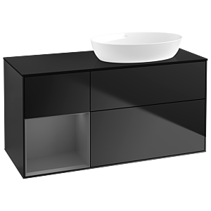 Villeroy und Boch Finion Waschtischunterschrank GA42GKPD 120cm, Abdeckplatte black matt, Emotion, Regale Anthracite matt lacquer, Black matt lacquer