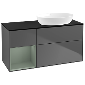 Villeroy und Boch Finion Waschtischunterschrank GA42GMGK 120cm, Abdeckplatte black matt, Emotion, Regale Olive matt lacquer, Anthracite matt
