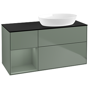 Villeroy und Boch Finion Waschtischunterschrank GA42GMGM 120cm, Abdeckplatte black matt, Emotion, Regale Olive matt lacquer, Olive Matt Lacquer