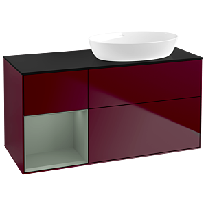 Villeroy und Boch Finion Waschtischunterschrank GA42GMHB 120cm, Abdeckplatte black matt, Emotion, Regale Olive matt lacquer, Peony Matt