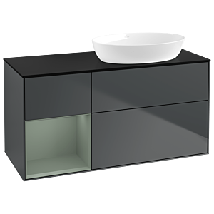 Villeroy und Boch Finion Waschtischunterschrank GA42GMHG 120cm, Abdeckplatte black matt, Emotion, Regale Olive matt lacquer, Midnight Blue Matt Lacquer