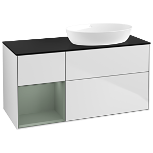 Villeroy und Boch Finion Waschtischunterschrank GA42GMMT 120cm, Abdeckplatte black matt, Emotion, Regale Olive matt lacquer, White matt lacquer