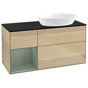 Villeroy und Boch Finion Waschtischunterschrank GA42GMPC 120cm, Abdeckplatte black matt, Emotion, Regale Olive matt lacquer, Oak Veneer