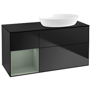 Villeroy und Boch Finion Waschtischunterschrank GA42GMPD 120cm, Abdeckplatte black matt, Emotion, Regale Olive matt lacquer, Black matt lacquer