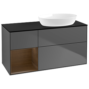 Villeroy und Boch Finion Waschtischunterschrank GA42GNGK 120cm, Abdeckplatte black matt, Emotion, Regale Walnut Veneer, Anthracite matt