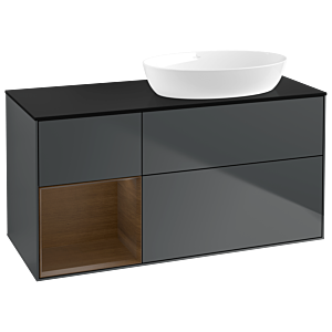 Villeroy und Boch Finion Waschtischunterschrank GA42GNHG 120cm, Abdeckplatte black matt, Emotion, Regale Walnut Veneer, Midnight Blue Matt Lacquer