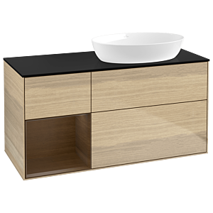 Villeroy und Boch Finion Waschtischunterschrank GA42GNPC 120cm, Abdeckplatte black matt, Emotion, Regale Walnut Veneer, Oak Veneer