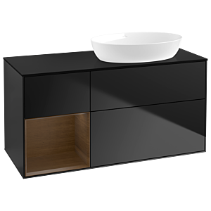 Villeroy und Boch Finion Waschtischunterschrank GA42GNPD 120cm, Abdeckplatte black matt, Emotion, Regale Walnut Veneer, Black matt lacquer