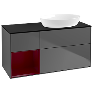 Villeroy und Boch Finion Waschtischunterschrank GA42HBGK 120cm, Abdeckplatte black matt, Emotion, Regale Peony matt lacquer, Anthracite matt