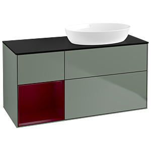 Villeroy und Boch Finion Waschtischunterschrank GA42HBGM 120cm, Abdeckplatte black matt, Emotion, Regale Peony matt lacquer, Olive Matt Lacquer
