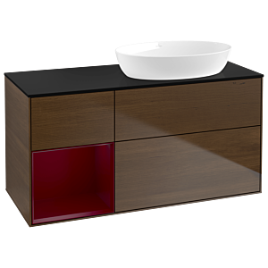 Villeroy und Boch Finion Waschtischunterschrank GA42HBGN 120cm, Abdeckplatte black matt, Emotion, Regale Peony matt lacquer, Walnut veneer
