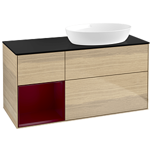 Villeroy et Boch Finion Villeroy et Boch GA42HBPC 120cm, plaque de recouvrement noir mat, Emotion, étagères Peony laqué mat, Oak Veneer