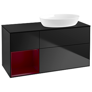 Villeroy et Boch Finion Villeroy et Boch GA42HBPD 120cm, plaque de recouvrement noir mat, Emotion, étagères Peony laqué mat, laqué noir mat