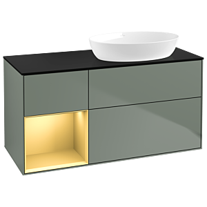 Villeroy et Boch Finion GA42HFGM 120cm, plaque de recouvrement noir mat, Emotion, étagères laqué mat or, Olive Matt Lacquer