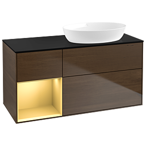 Villeroy and Boch Finion Villeroy and Boch Finion GA42HFGN 120cm, cover plate black matt, Emotion, shelves gold matt lacquer, walnut veneer