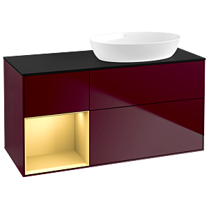 Villeroy et Boch Finion Villeroy et Boch GA42HFHB 120cm, plaque de recouvrement noir mat, Emotion, étagères laqué mat or, Peony Matt