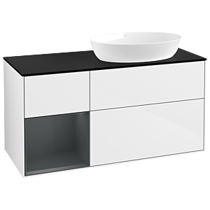 Villeroy and Boch Finion Villeroy and Boch Finion GA42HGGF 120cm, cover plate black matt, Emotion, shelves Midnight matt lacquer, Glossy white lacquer