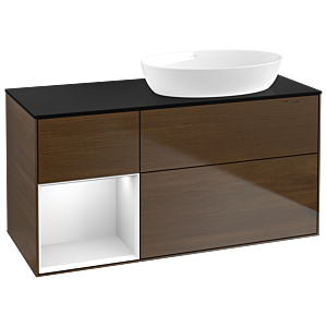 Villeroy and Boch Finion Villeroy and Boch Finion GA42MTGN 120cm, cover plate black matt, Emotion, shelves white matt lacquer, walnut veneer