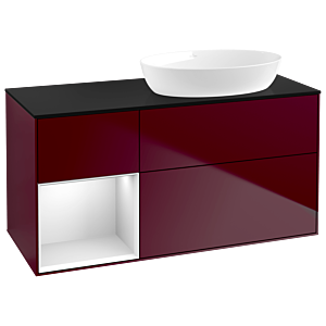 Villeroy et Boch Finion Villeroy et Boch GA42MTHB 120cm, plaque de recouvrement noire mate, Emotion, étagères Peony Matt blanc mat, Peony Matt