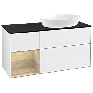 Villeroy and Boch Finion Villeroy and Boch Finion GA42PCGF 120cm, cover plate black matt, Emotion, shelves Oak Veneer , glossy white lacquer