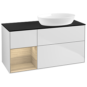 Villeroy und Boch Finion Waschtischunterschrank GA42PCMT 120cm, Abdeckplatte black matt, Emotion, Regale Oak Veneer, White matt lacquer