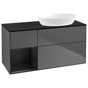 Villeroy et Boch Finion Villeroy et Boch GA42PDGK 120cm, plaque de recouvrement noir mat, Emotion, étagères Laque noire mate, anthracite mat