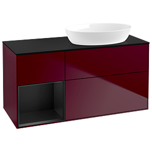 Villeroy et Boch Finion Villeroy et Boch GA42PDHB 120cm, plaque de recouvrement noir mat, Emotion, étagères laqué noir mat, Peony Matt