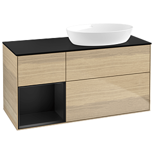 Villeroy et Boch Finion Villeroy et Boch GA42PDPC 120cm, plaque de recouvrement noir mat, Emotion, étagères laqué noir mat, Oak Veneer