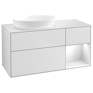 Villeroy und Boch Finion Waschtischunterschrank GA51GFMT 120cm, Abdeckplatte white matt, Emotion, Regale Glossy white lacquer, White matt lacquer