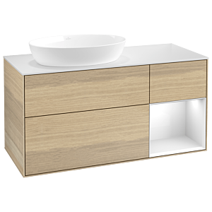Villeroy und Boch Finion Waschtischunterschrank GA51GFPC 120cm, Abdeckplatte white matt, Emotion, Regale Glossy white lacquer, Oak Veneer