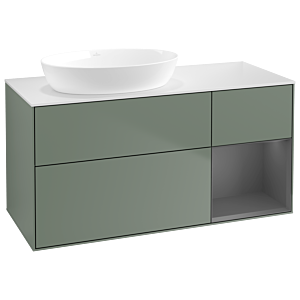 Villeroy und Boch Finion Waschtischunterschrank GA51GKGM 120cm, Abdeckplatte white matt, Emotion, Regale Anthracite matt lacquer, Olive Matt Lacquer
