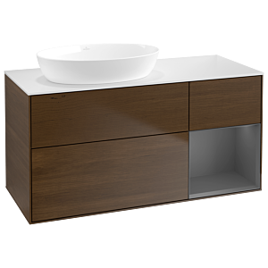 Villeroy et Boch Finion Villeroy et Boch GA51GKGN 120cm, plaque de recouvrement blanc mat, Emotion, étagères laqué mat anthracite, placage noyer
