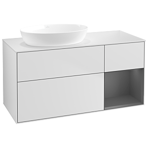Villeroy et Boch Finion Villeroy et Boch GA51GKMT 120cm, plaque de recouvrement blanc mat, Emotion, étagères laqué anthracite mat, laqué blanc mat