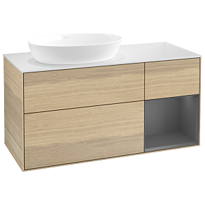Villeroy und Boch Finion Waschtischunterschrank GA51GKPC 120cm, Abdeckplatte white matt, Emotion, Regale Anthracite matt lacquer, Oak Veneer
